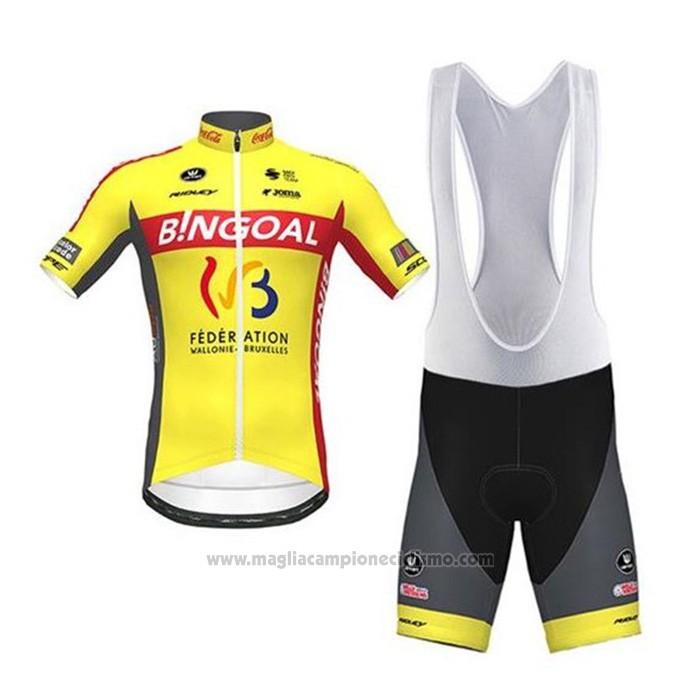 2020 Abbigliamento Ciclismo Wallonie Bruxelles Giallo Rosso Manica Corta e Salopette